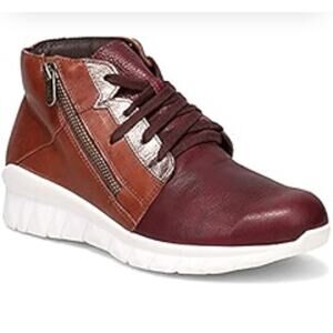 Naot Polaris Burgundy & Brown Leather Lace Up Sneaker Size 37 (6-6.5)